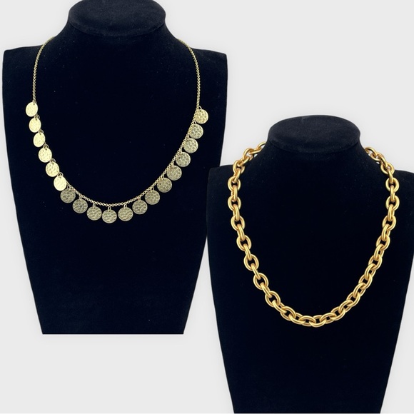 LOT of two gold tone short necklaces career office coin chain - Picture 1 of 5